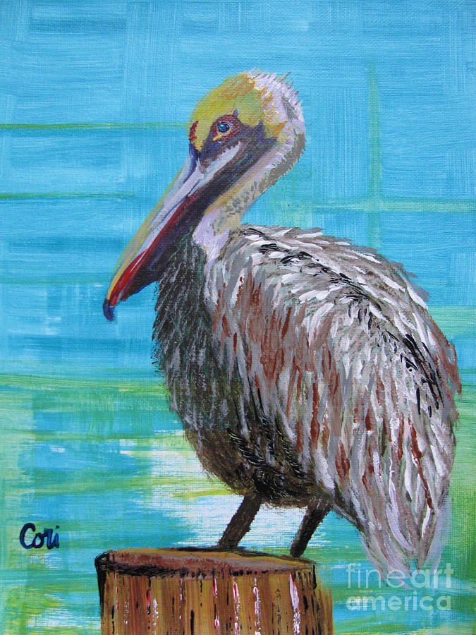 Sunny Pelican Day Painting by Corinne Carroll