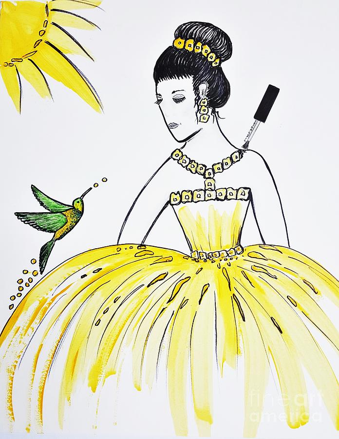Sunny Princess Talk With Hummingbird Painting by Jasna Gopic
