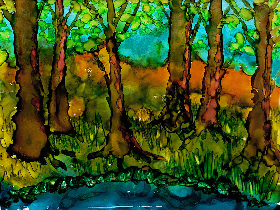 Sunny Trees Painting by Angela Treat Lyon