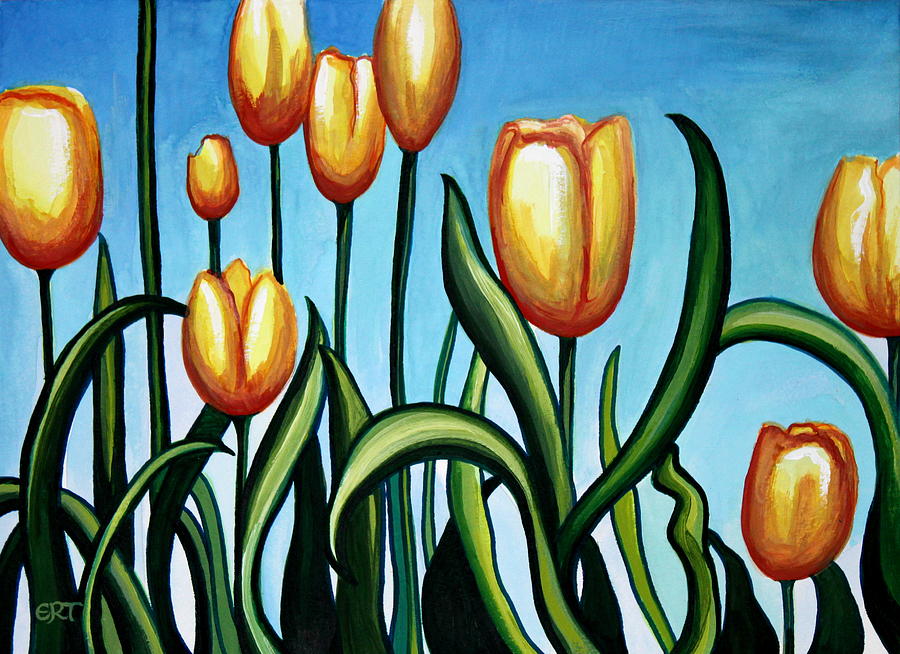 Sunny Yellow Tulips Painting by Elizabeth Robinette Tyndall
