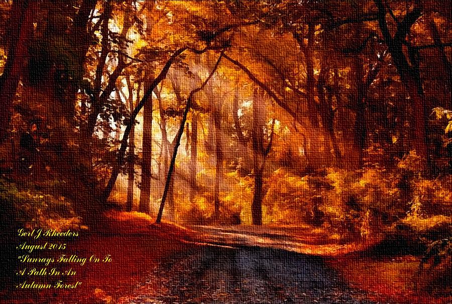 Abstract Painting - Sunrays Falling On To A Path In An Autumn Forest H A by Gert J Rheeders