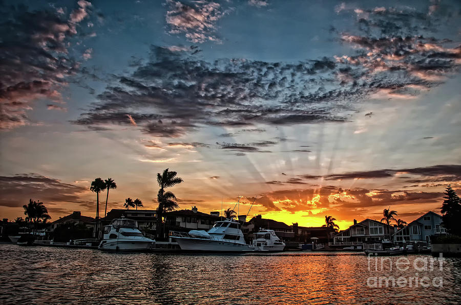 Sunrays over Huntington Harbour Photograph by Peter Dang