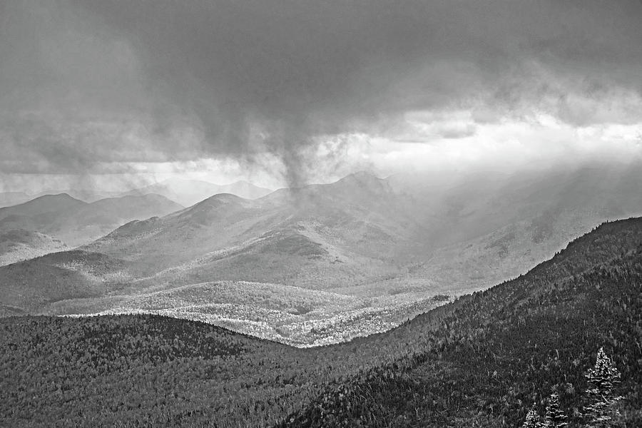 Sunrays over the Adirondacks from Little RPR Keene Valley NY Black and White Photograph by Toby McGuire