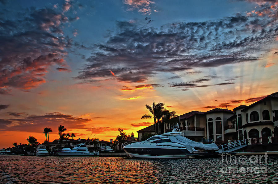 Sunrays Sunset over Huntington Harbour Photograph by Peter Dang