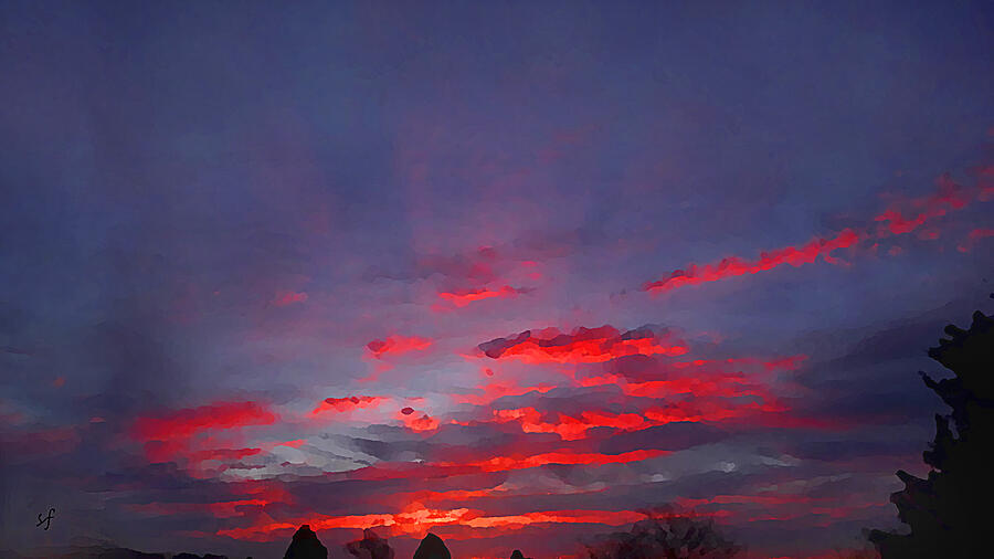 Abstract Mixed Media - Sunrise Abstract, Red Oklahoma Morning by Shelli Fitzpatrick