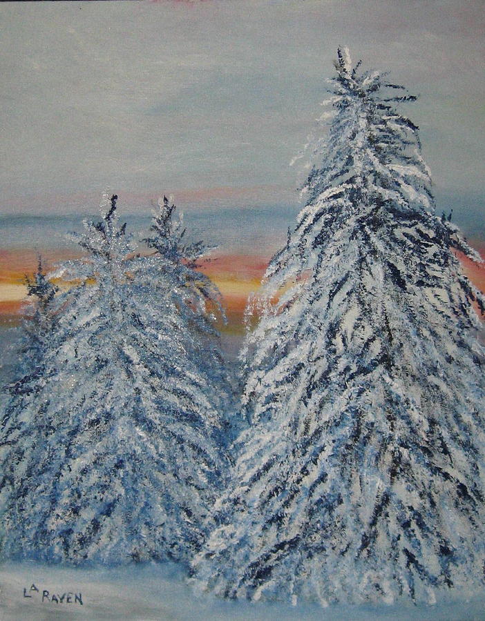 Tree Painting - Sunrise After Snow Storm by L A Raven