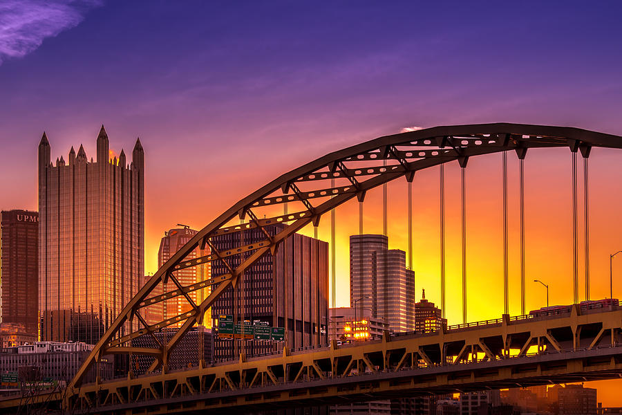PNC Park Sunset from the Roberto Clemente Bridge, Pittsburgh, Pennsylvania,  USA by Joseph Heh