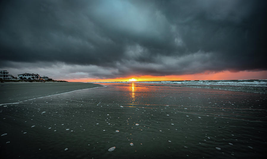 Sunrise and Storm Clouds - Isle of Palms, SC Photograph by Donnie Whitaker