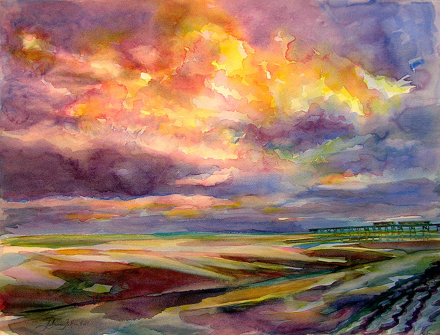 Sunrise and tide pool Painting by Julianne Felton