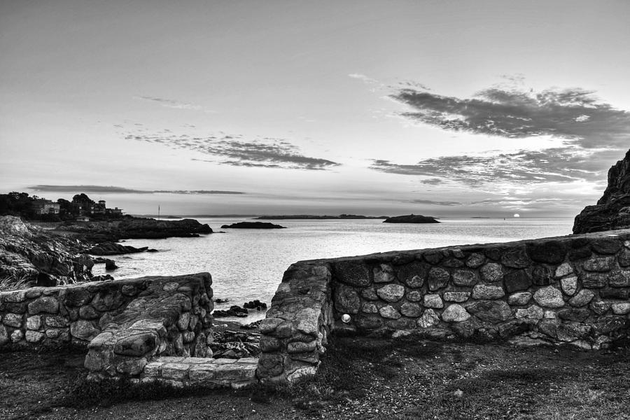Sunrise at Castle Rock Marblehead MA Black and White Photograph by Toby McGuire