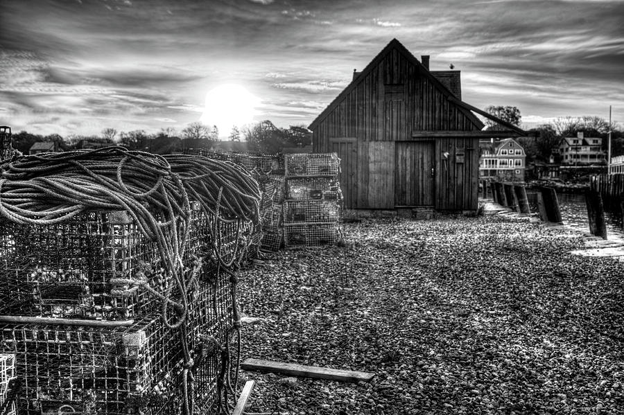Sunrise at Motif #1 in Gloucester MA Black and White Photograph by Toby McGuire