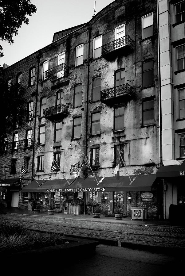 Sunrise At River Street Sweets In Black and White Photograph by Greg and Chrystal Mimbs