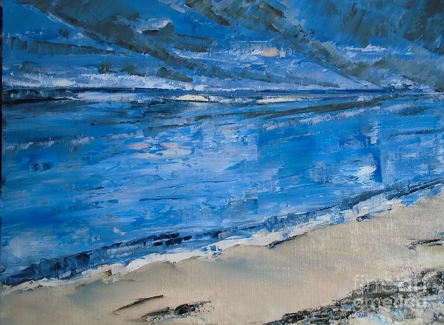 Sunrise at the Beach III, Storm Approaching Painting by Angela Cartner