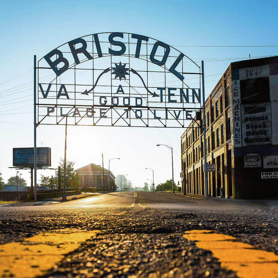 Sunrise at the Bristol Sign Photograph by Greg Booher