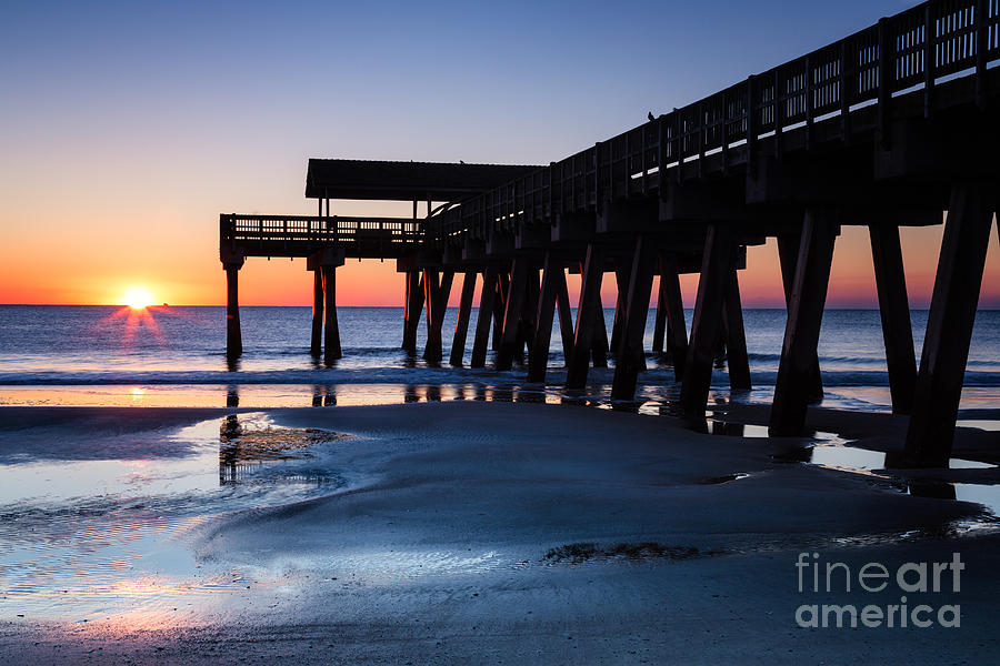 Beach Photograph - Sunrise at Tybee Island Pier Tybee Island Georgia by Dawna Moore Photography