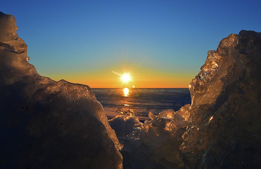 Sunrise Between The Chunks Of Ice  Digital Art by Lyle Crump