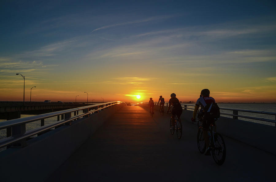 Sunrise Bike Ride - Courtney Campbell Causeway  Photograph by Bill Cannon