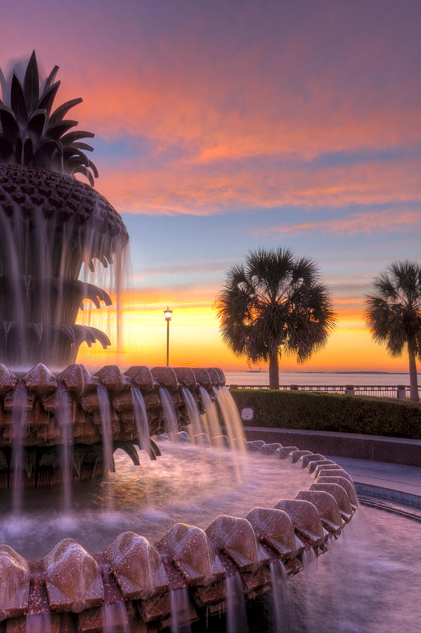 Fountain Photograph - Sunrise Charleston Pineapple Fountain  by Dustin K Ryan