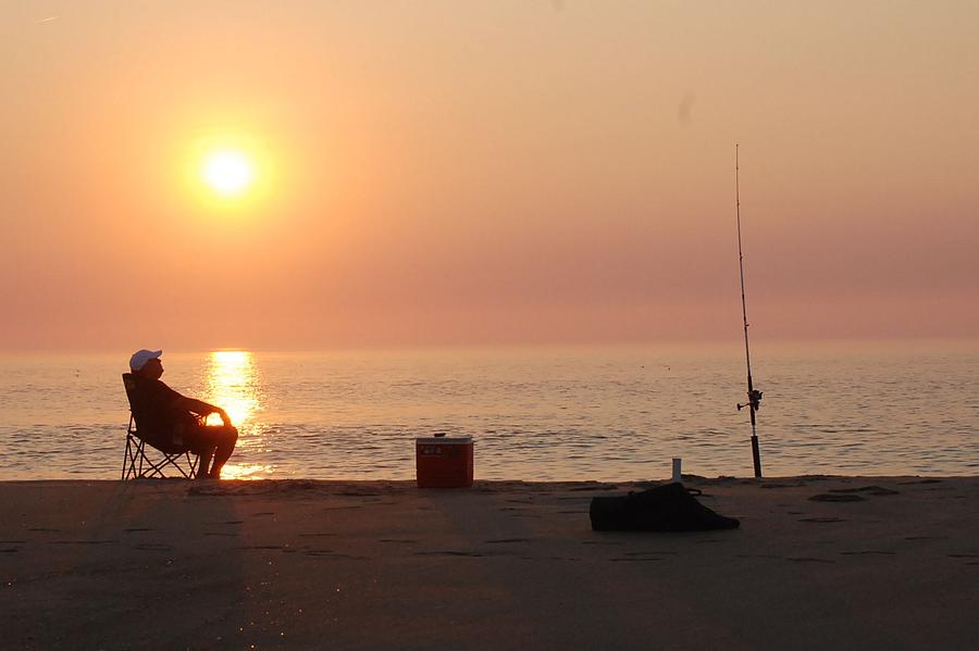 Beach Photograph - Sunrise Fisherman by Denis Hoel
