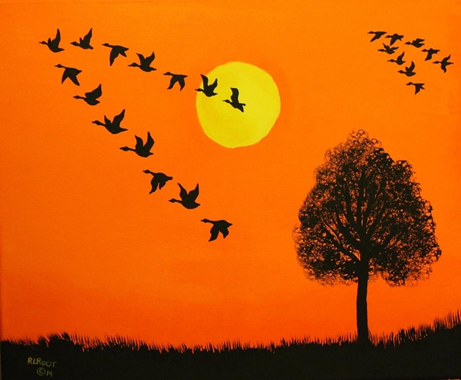 Sunrise Geese #2 Painting by Ralph Root