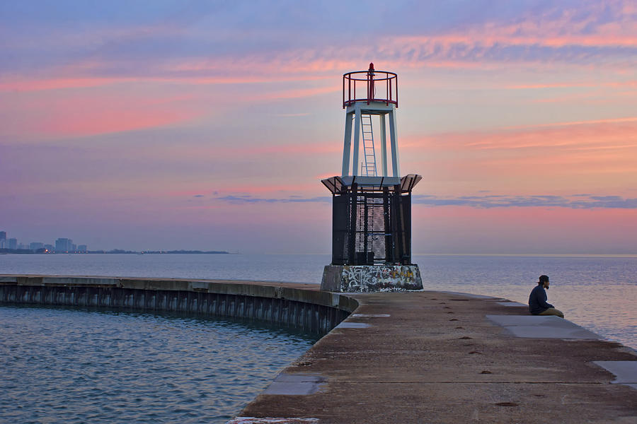 Chicago Photograph - Sunrise - Hook Pier Lighthouse - Chicago by Nikolyn McDonald