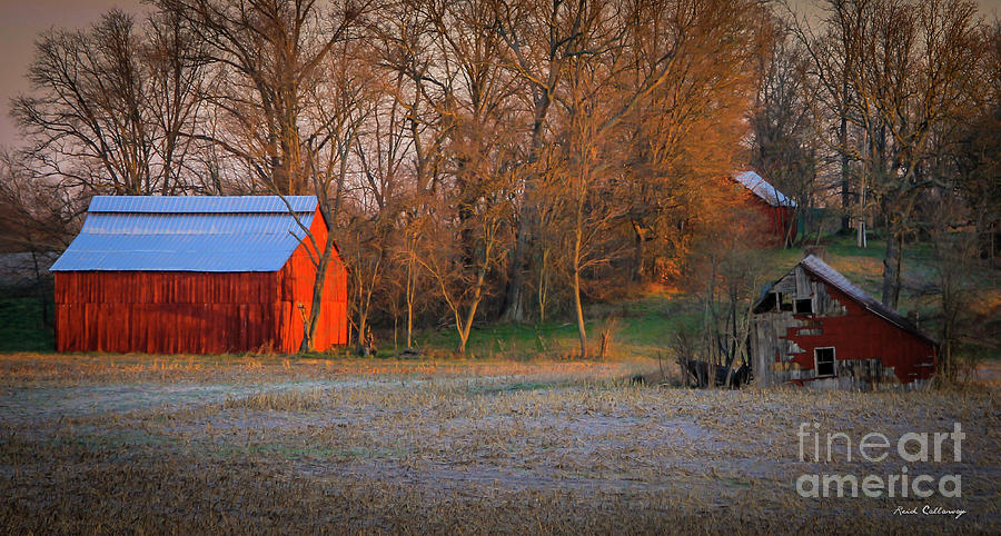 Sunrise Illumination Red Barns Kentucky Farming Art Photograph by Reid Callaway