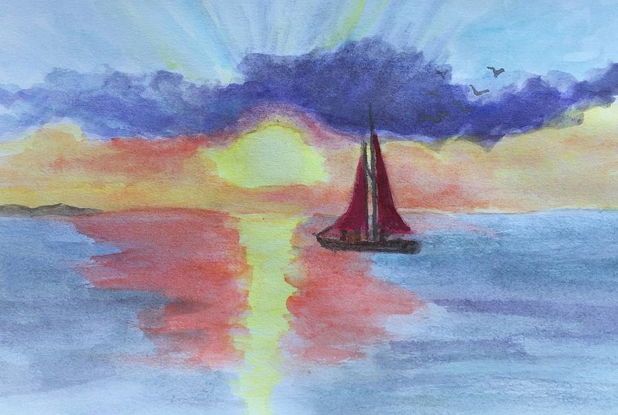 Sunset in Aruba Painting by Anne Sands