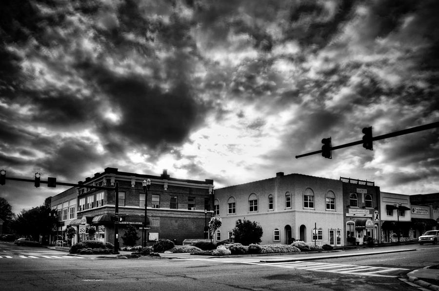 Sunrise In Downtown Murphy North Carolina in Black and White Photograph by Greg and Chrystal Mimbs