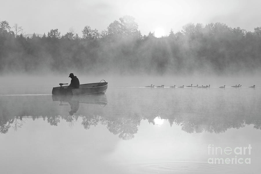 Sunrise in Fog Lake Cassidy with Fisherman Photograph by Jim Corwin