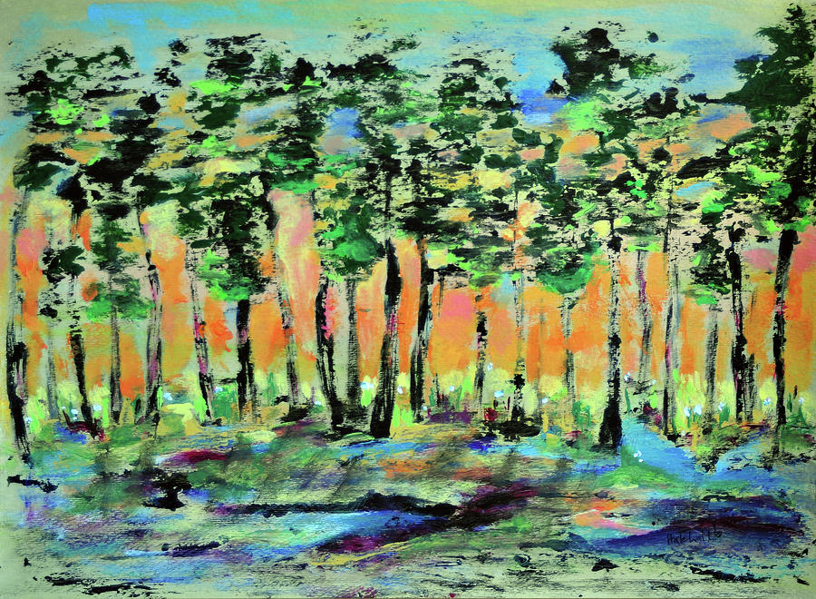 Sunrise in Forest Painting by Haleh Mahbod