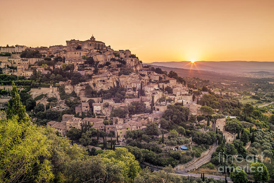 Summer Photograph - Sunrise in Gordes Provence  by Juergen Held