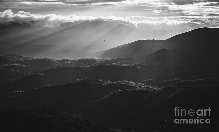 Sunrise in North Georgia Mountains BW #blackwhite  Photograph by Andrea Anderegg