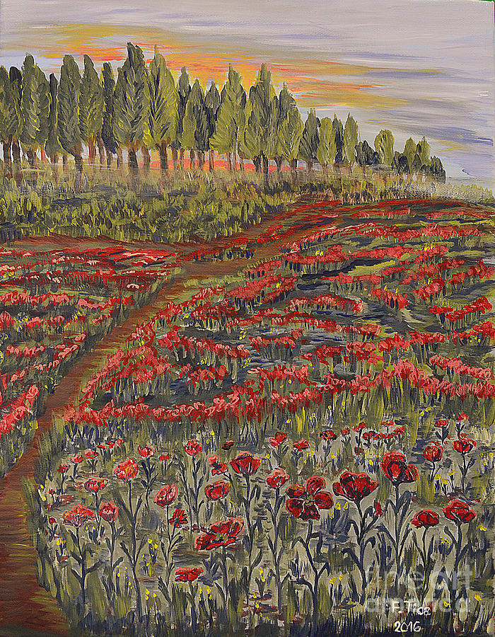 Sunrise in Poppies Field Painting by Felicia Tica
