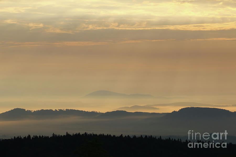Sunrise in the mountains - hills in morning mist Photograph by Michal Boubin