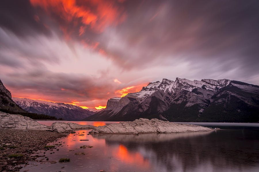 Banff National Park Photograph - Sunrise Lake Minnewanka by Yves Gagnon