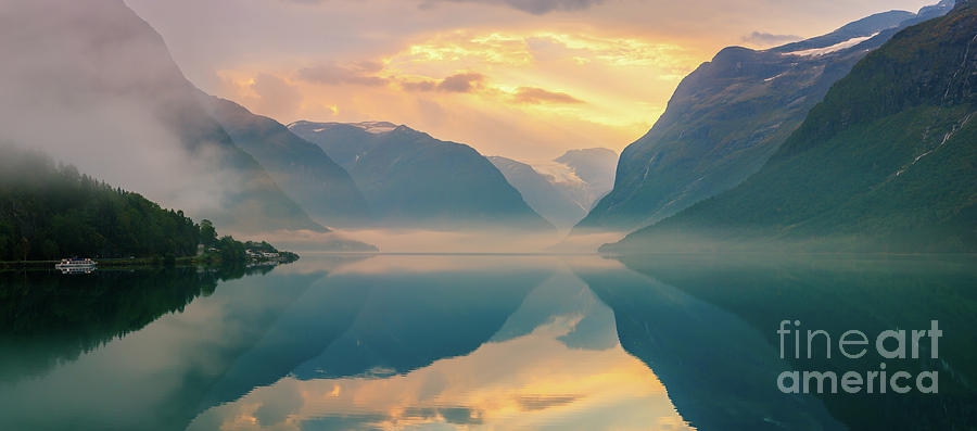 Mountain Photograph - Sunrise Lovatnet, Norway by Henk Meijer Photography