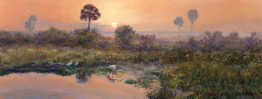 Bird Painting - Sunrise Okeechobee Breakfast Club  by Laurie Snow Hein
