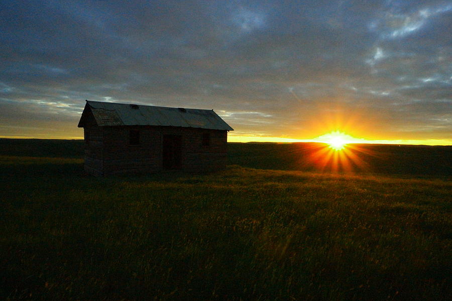 Sunrise on an old prairie cabin Photograph by Jeff Swan