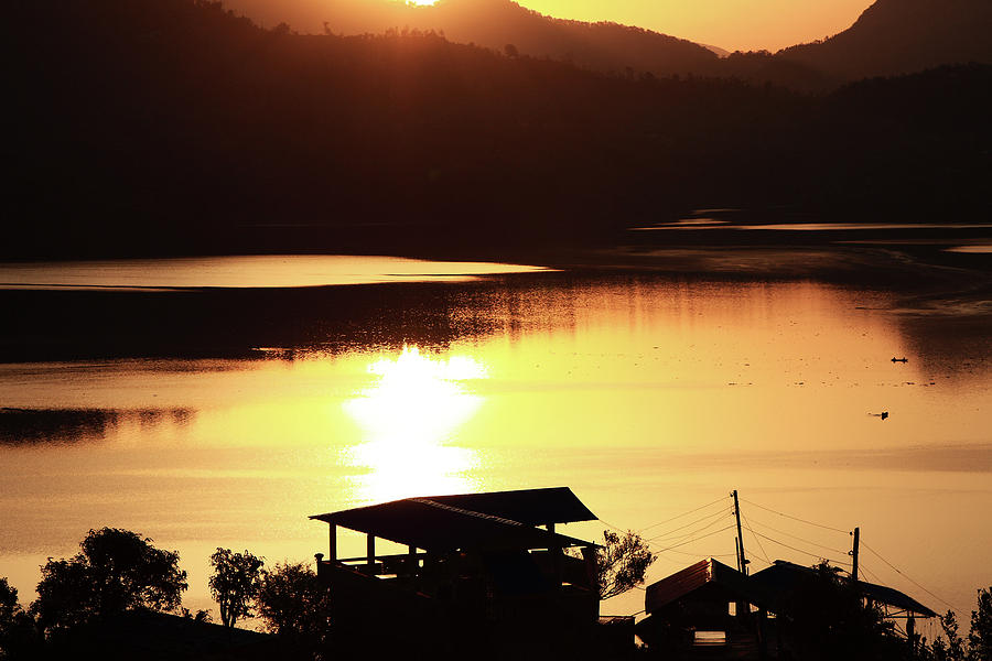 Sunrise On Begnas Lake, The Himalayas, Nepal Photograph by Aidan Moran