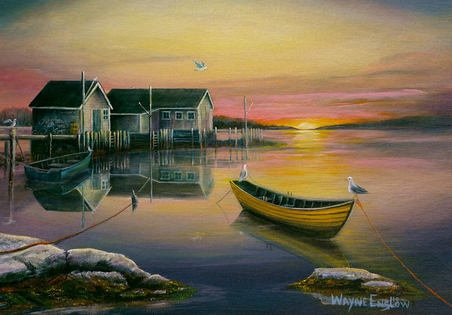 Sunrise on Blue Rocks 2 Painting by Wayne Enslow