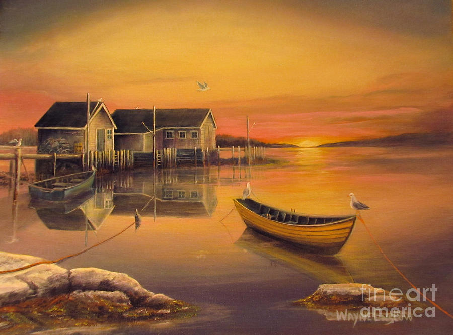 Sunrise On Blue Rocks Painting by Wayne Enslow