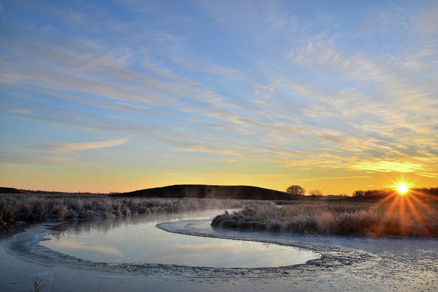 Sunrise on Frozen, Frosted Nippersink Creek Photograph by Ray Mathis