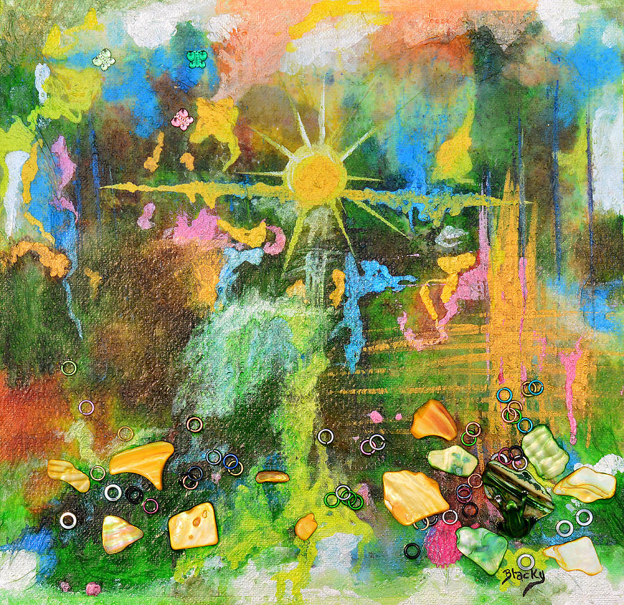 Sunrise On Lily Pond Mixed Media by Donna Blackhall