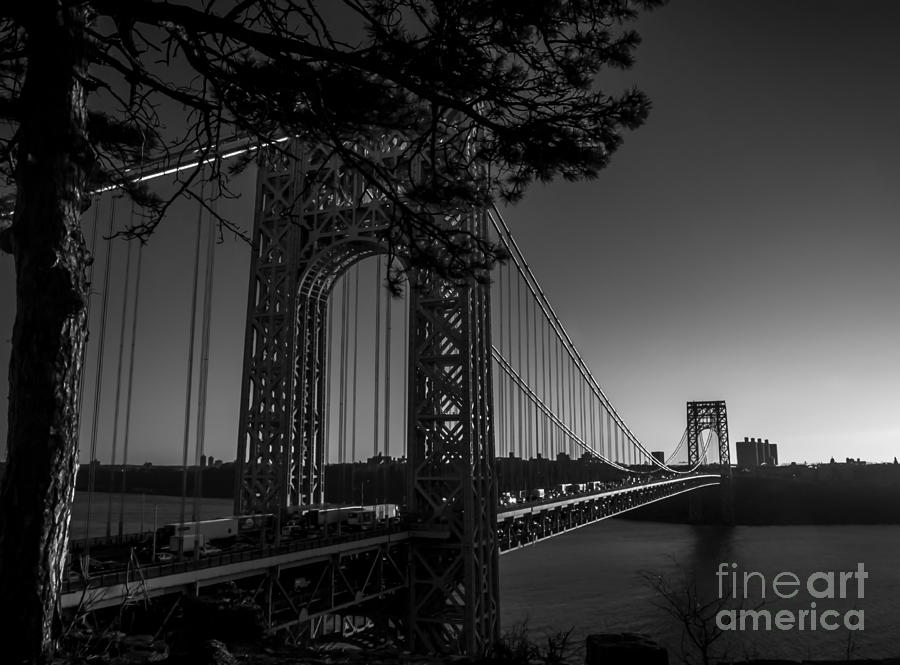 Sunrise on the GWB, NYC - BW Landscape Photograph by James Aiken