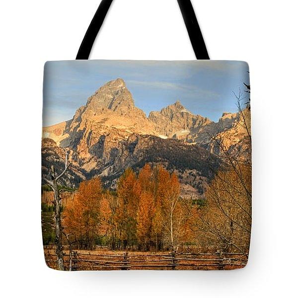 Sunrise on the Grand Tetons - tote Photograph by Donna Kennedy