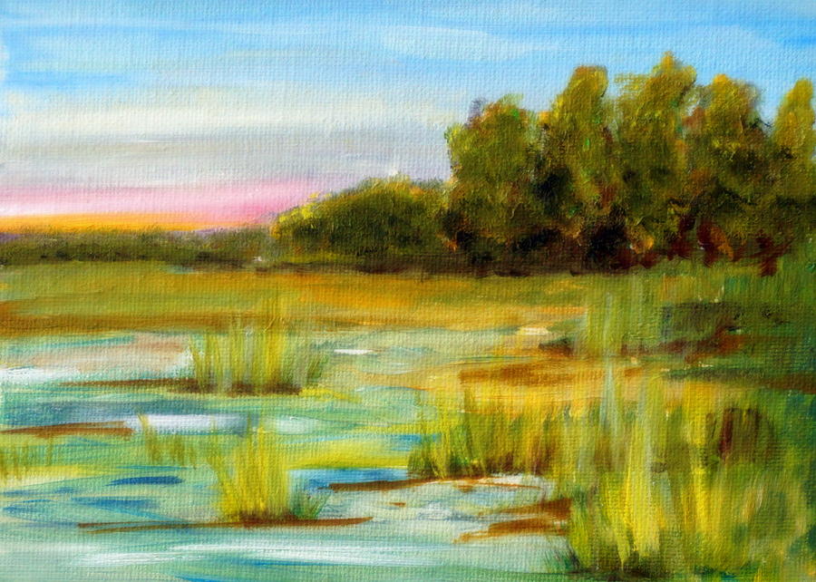 Sunrise on Wetlands Painting by Katy Hawk