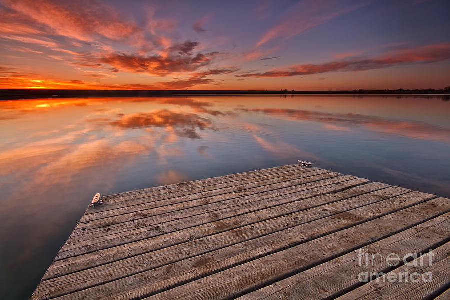 Nature Photograph - Sunrise over a Colorado fishing dock by Ronda Kimbrow