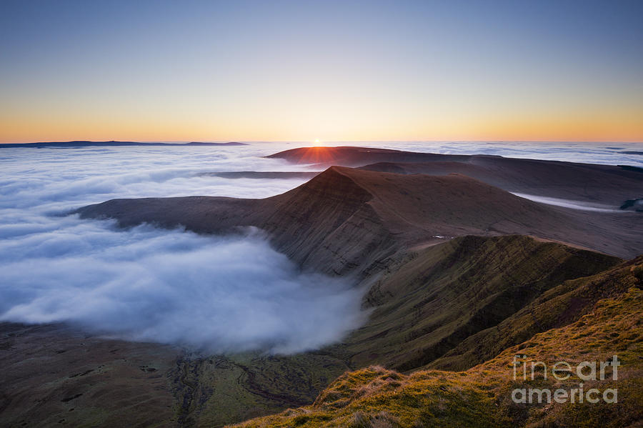 Mountain Photograph - Sunrise over Cribyn, from Pen y Fan. Brecon Beacons, Wales by Justin Foulkes