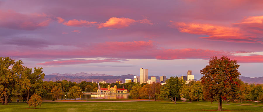 Sunrise Over Denver Colorado Skyline in Fall Photograph by Teri Virbickis