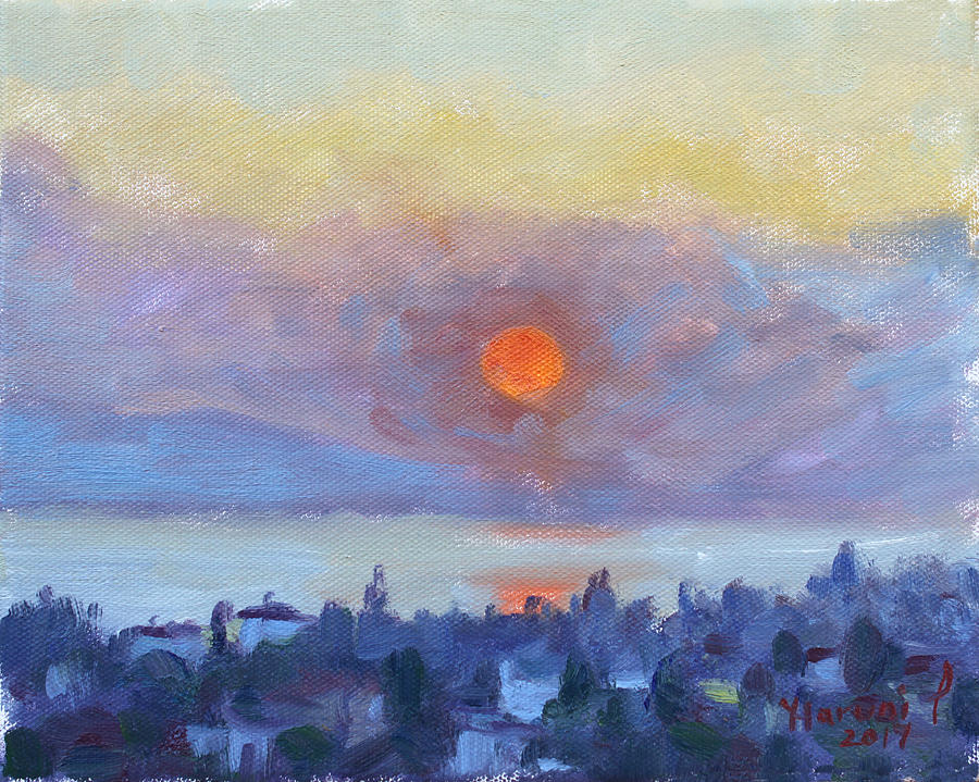 Landscape Painting - Sunrise over Dilesi Athens by Ylli Haruni